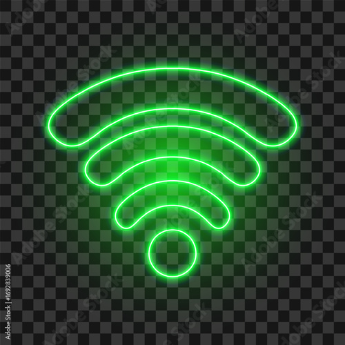 Neon wifi and wireless sign, connection signal icon, vector illustration.