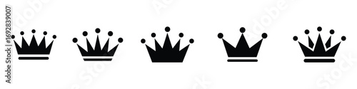 Crown icon set vector on white background. king, queen, royal, princess, prince, monarch, empire, kingdom, power, authority, leadership, success, victory, symbol.