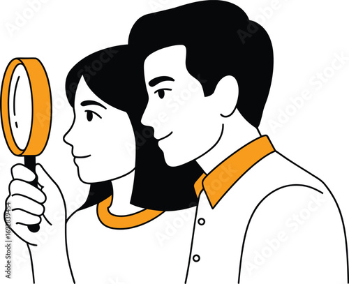 Couple's Detailed Exploration Magnifying Life Together, Investigating New Perspectives through Shared Discovery and Inspection.