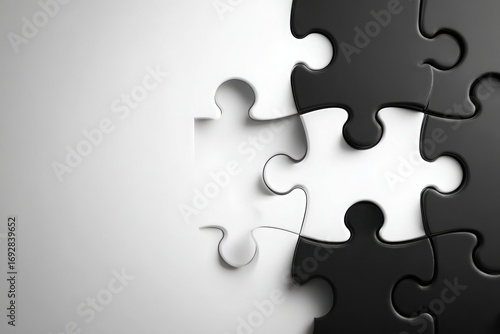 Black and white puzzle pieces fitting together, symbolizing unity and diversity in design