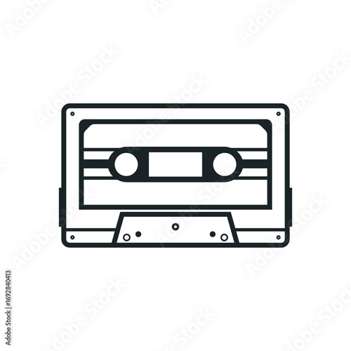 Vintage Cassette Tape Outline Icon  Retro Audio Music Vector Illustration