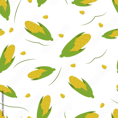 Maize. Corn Cobs Seamless Pattern. Vegetable Vector Background.