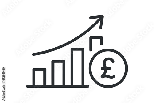 Pound Sterling Financial Growth Chart Icon Representing Investment Success and Economic Development Outline