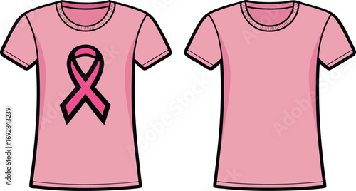 Breast Cancer Awareness Pink T-Shirt Icon in Outline and Solid Black Vector Style