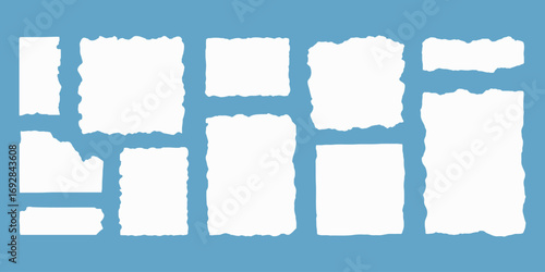 torn paper icon set vector on a blue background. paper, torn, scrap, blue, texture, edge, frame, shape, element, design, abstract, vintage, grunge, old, symbol.
