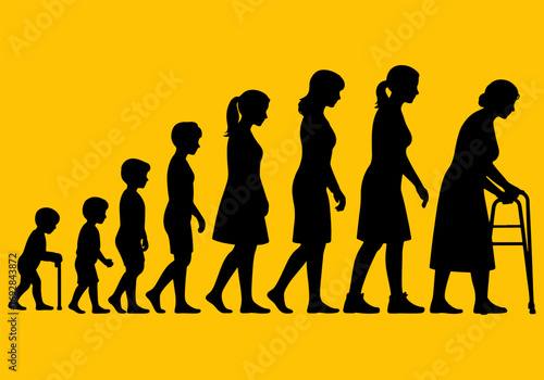 Silhouettes of human life stages from childhood to old age