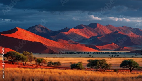 Dramatic desert landscape at sunrise