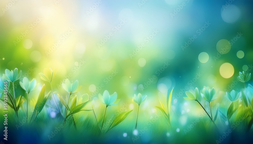 Obraz premium abstract blurred spring background with green and blue pastel colors bokeh effect
