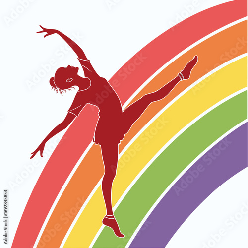 Vibrant rainbow colored silhouette of a dynamic dancer in motion perfect for creative projects