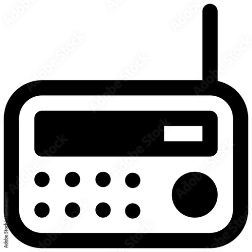 Radio. Outlined stroke vector icon with black-filled details.