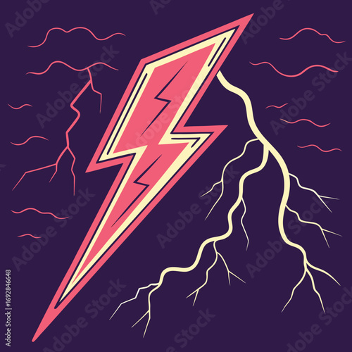 Dynamic electric lightning bolt illustration with vibrant energy and power perfect for storm related designs