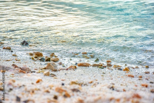 Wallpaper Mural Crystal clear water meets a rocky beach at sunset. Perfect natural background for travel brochures, wellness ads, or summer-themed web design. Torontodigital.ca