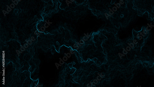 Dark abstract digital background featuring faint glowing cyan-blue fractal lines and wisps organic, smoky. Mysterious, futuristic, and atmospheric visual effect