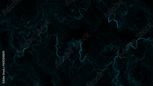 Dark abstract digital background featuring faint glowing cyan-blue fractal lines and wisps organic, smoky. Mysterious, futuristic, and atmospheric visual effect