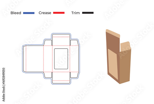Kraft Paper Packaging Box with Die Cut Window, Carton Die line Template and 3D Mockup