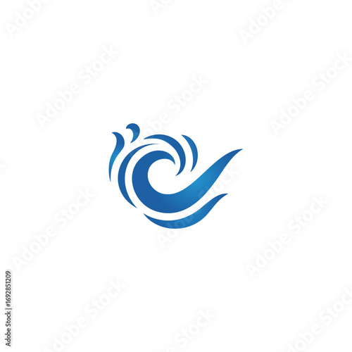 Abstract logo design featuring a stylized blue wave.