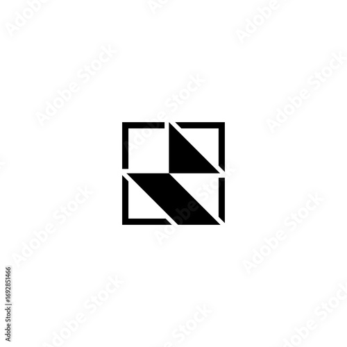 Abstract geometric logo design featuring a square frame and intersecting black triangles.