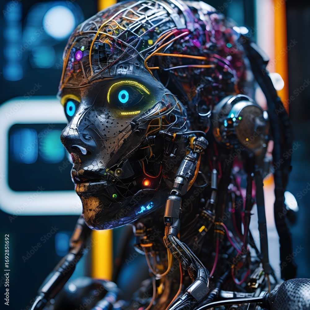 Fototapeta premium Cybernetic Futuristic Robot Head