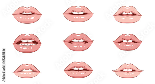 Beautifully shaped pouty lips collection diverse angles and expressions for beauty content