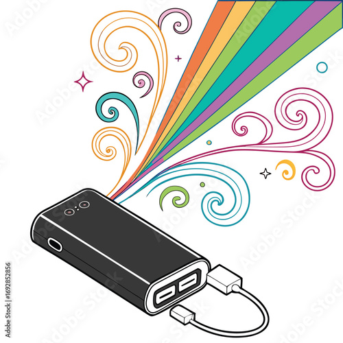 Colorful vector illustration of a portable power bank for charging devices on the go