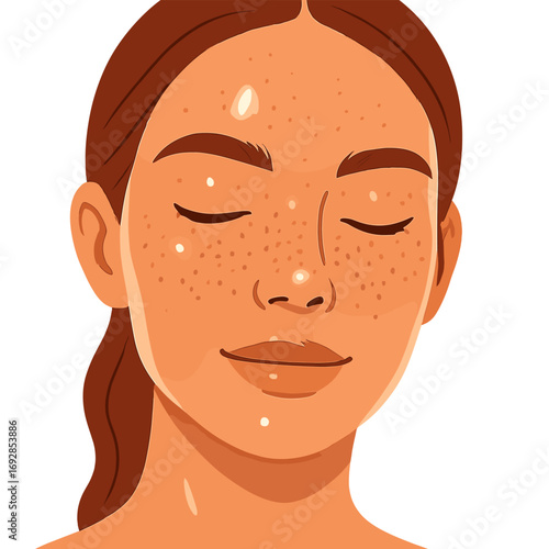 A close-up of radiant skin adorned with natural freckles, featuring a smooth, hydrated complexion and a sun‑kissed, healthy glow from a beauty skincare routine