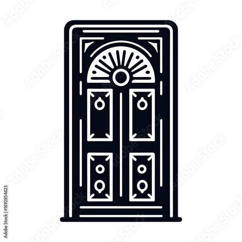 Old wooden door with a black handle at the home entrance