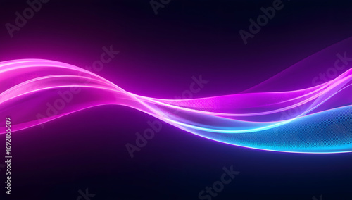 Abstract Neon Wave: A vibrant display of flowing neon light curves, creating a captivating abstract visual against a dark backdrop, evoking a sense of motion and energy.