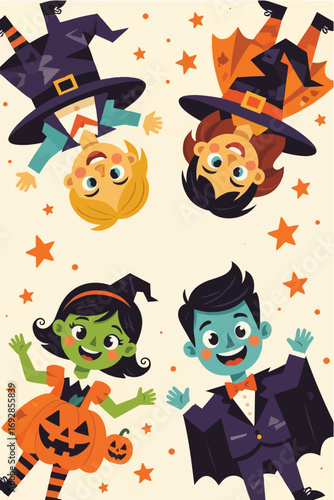 Happy Halloween Children Dressed in Festive Costumes Enjoying the Spooky Season