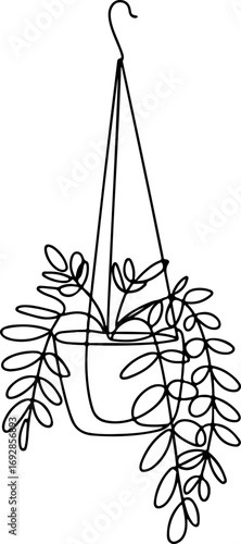 Hanging Plant with Leaves Continuous Line Art in a Simple Pot Design