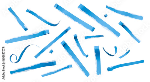 Blue ripped paper torn edges strips isolated on white