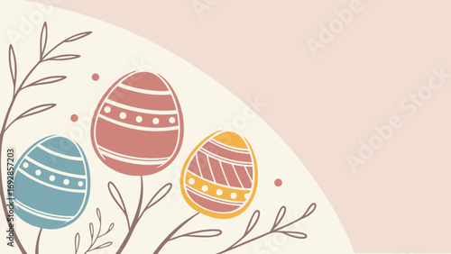 Minimalist easter eggs with delicate branches and soft background