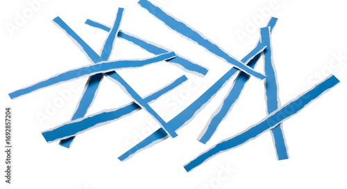 Blue ripped paper torn edges strips isolated on white