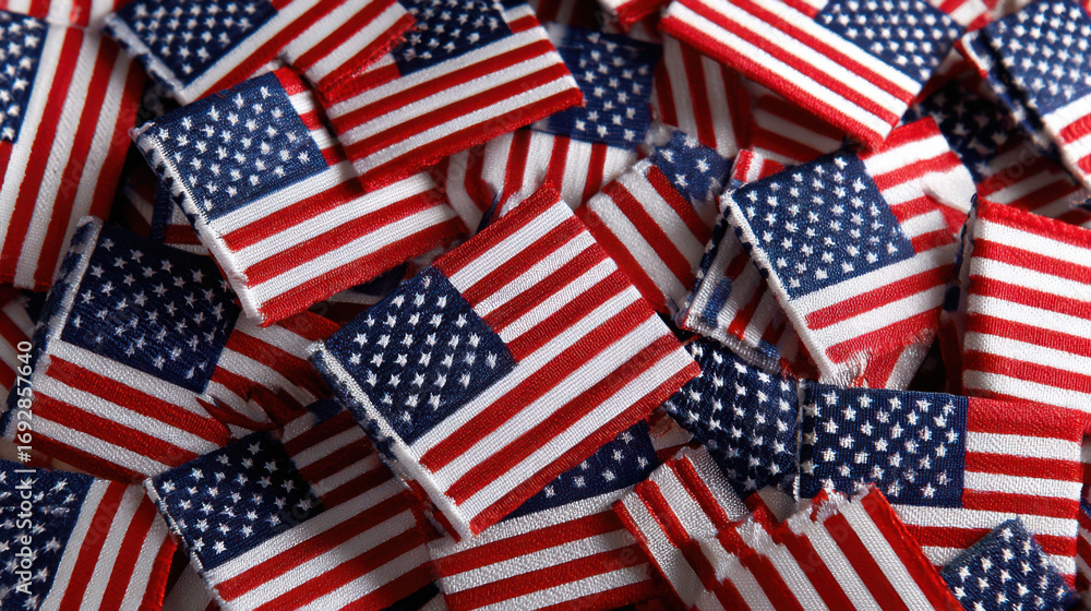 Fototapeta premium Close-up of American Flags: Patriotism, Memorial Day, Independence Day