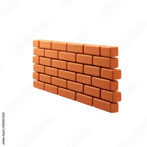Short section of brick wall. Transparent background.