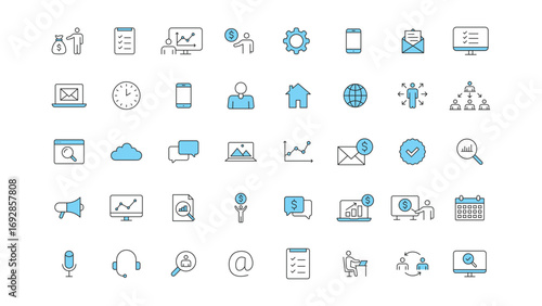 Modern Thin Line Finance and Business Icons in Outline Style for Corporate, Banking, and Investment Design