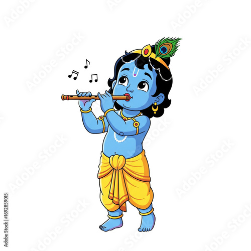 Krishna Playing Flute A Divine Cartoon Illustration