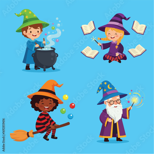 Charming Witches and Wizards Conjuring Magic Together for a Spellbinding Adventure