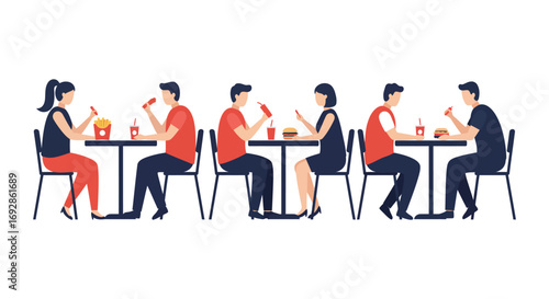 people dining together at tables silhouette
