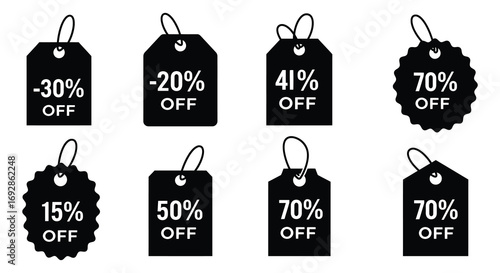 discount tags showing various sale percentages for shopping deals