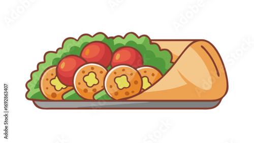 Delicious falafel wrap with tomatoes and lettuce
