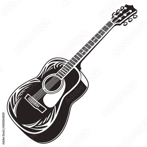 Classic black and white acoustic guitar silhouette for music and performance themes