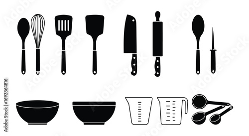 kitchen utensils and tools neatly arranged for cooking