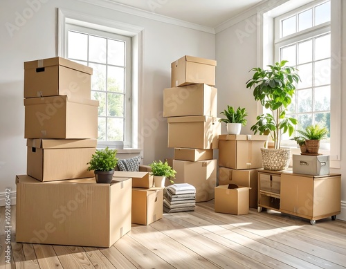 Room filled with moving boxes