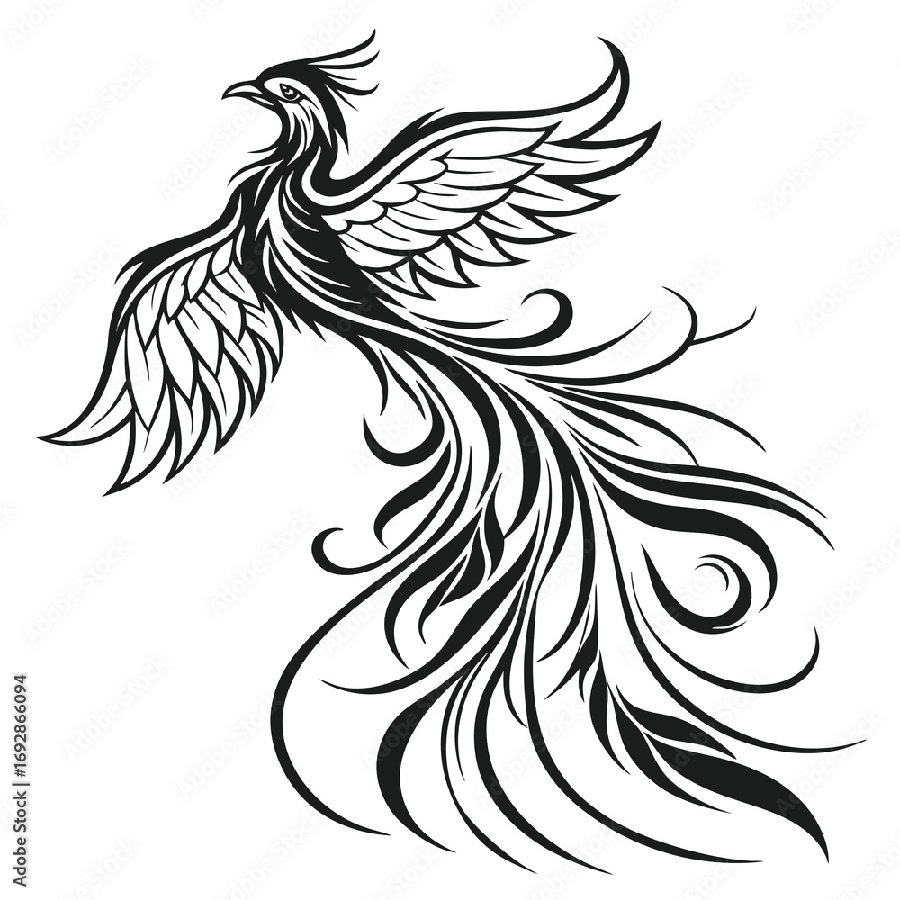 Obraz premium Abstract monochrome phoenix bird silhouette with vibrant color potential