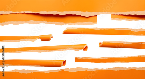SET OF Orange ripped paper torn edges strips isolated on white