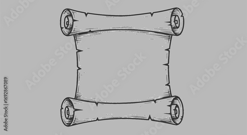 A scroll or banner parchment paper ribbon band in a vintage woodcut style
