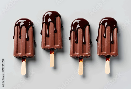 Chocolate Dripping Ice Cream Pops on Gray Background