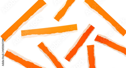 SET OF Orange ripped paper torn edges strips isolated on white