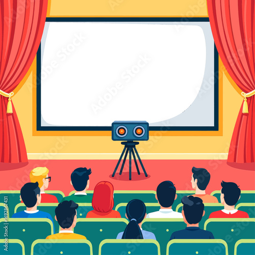 Cinema Night: Audience Watching Movie on Big Screen