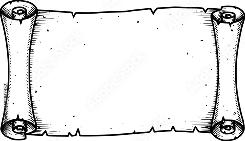 A scroll or banner parchment paper ribbon band in a vintage woodcut style
